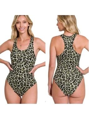 Classic Leopard One-Piece Bodysuit - Olive
